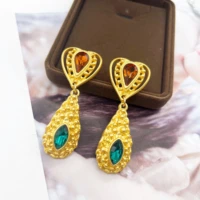 heart teardrop earrings stud vintage mixed color textured accessories retro jewelry