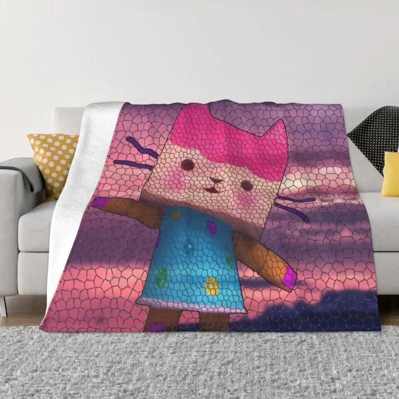 

Gabbys Dollhouse Cakey Catrat Blankets Warm Flannel Baby Box Stained Glass Throw Blanket for Bedroom Office Bedspreads