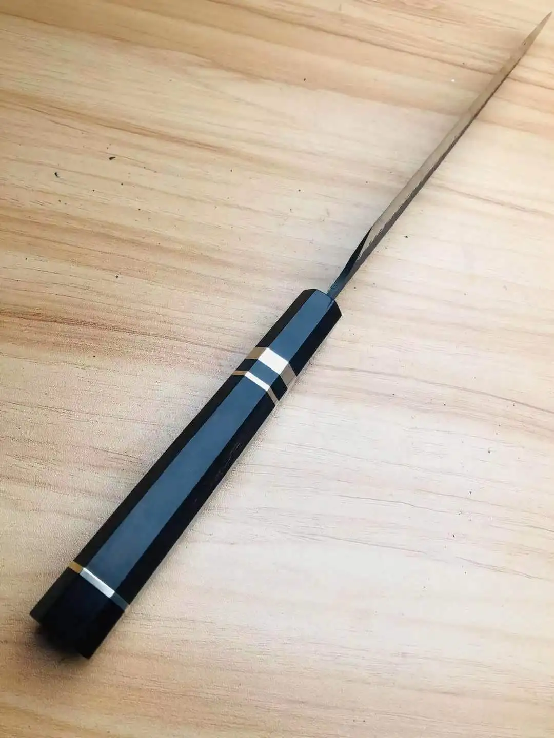 Нож шеф-повара лезвие из дамасской стали ручка черного дерева и смолы тесак