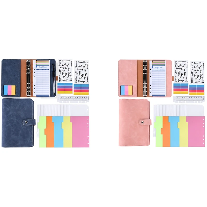 

Папка на кольцах, блокнот формата A6 с прозрачными обложками, бюджетные листы, наклейки на ярлыки, для планировщика