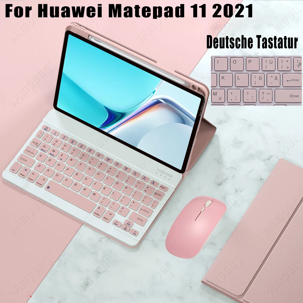

Touchpad German Keyboard Case with Mouse for Huawei Matepad 11 2021 DBY-W09 DBY-L09 Leather Cover with Pen Slot German Keyboard