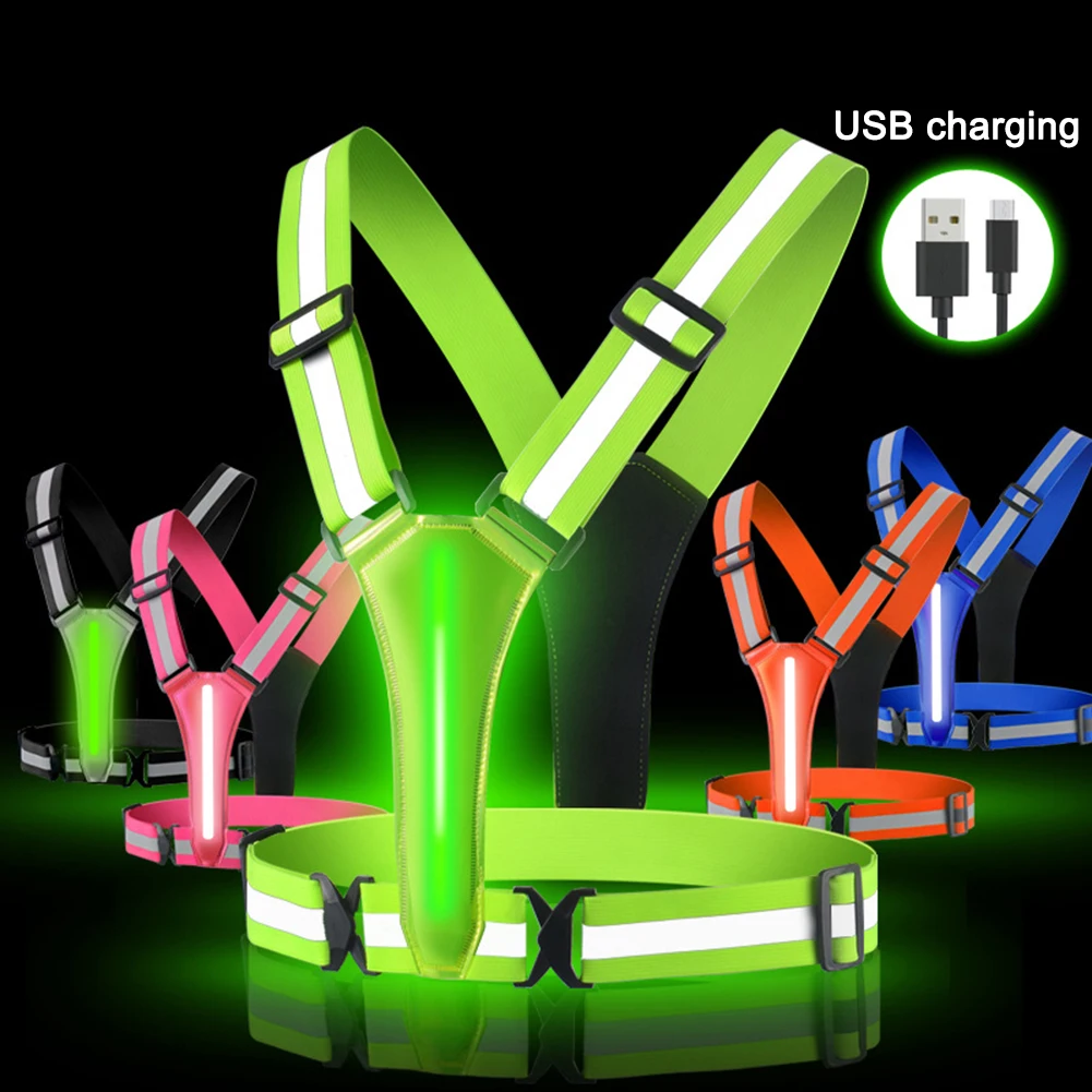 

LED Cycling Security Vest USB Rechargeable Reflective Running Cycling Safety Vest High Visibility Warning Lights for Kids Adults