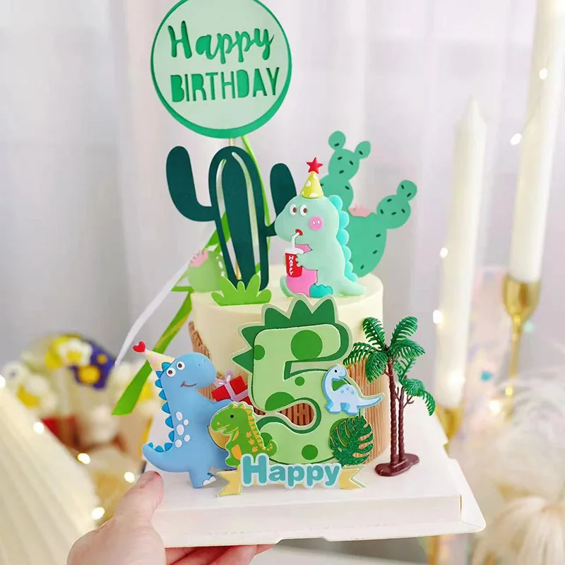 

Dinosaur Cake Decorations Shiny Turtle Leaf Green Dinosaur Number Cake Toppers Kids Boys Happy Jungle Dino Birthday Party Decors