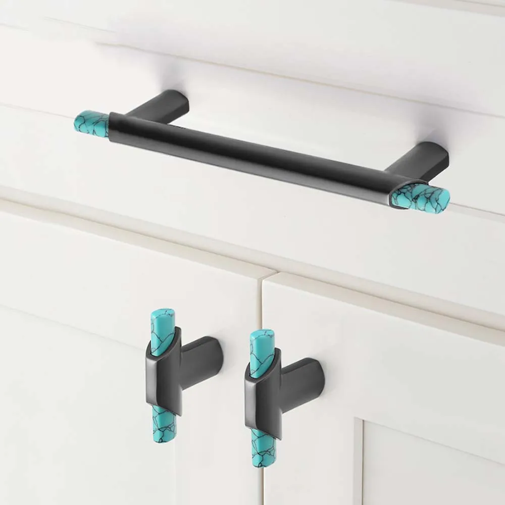 

Hole Distance 96/128/192 Nordic Light Luxury Gray Wall Cabinet Wardrobe Handle High-end Turquoise Solid Thickened Drawer Knobs