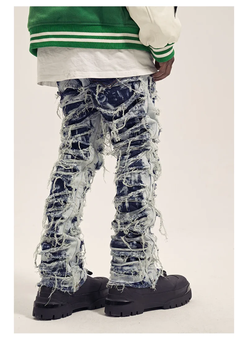 Men Distressed Ripped Destroied Denim Jean Pants New Fashion Patchwork Biker Jeans Streetwear Slim Pants Jogger Y2k Men’s Jeans