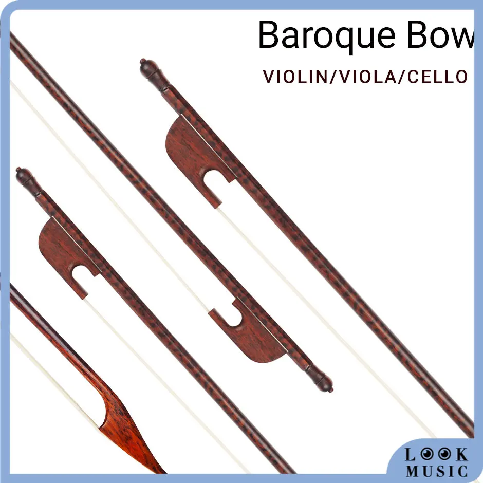 LOOK 2pcs Exquisite Baroque Snakewood Bow White Horsehair 4/4 Violin/Cello 15/16 Viola Bows Christmas Gift For Advanced Violinst