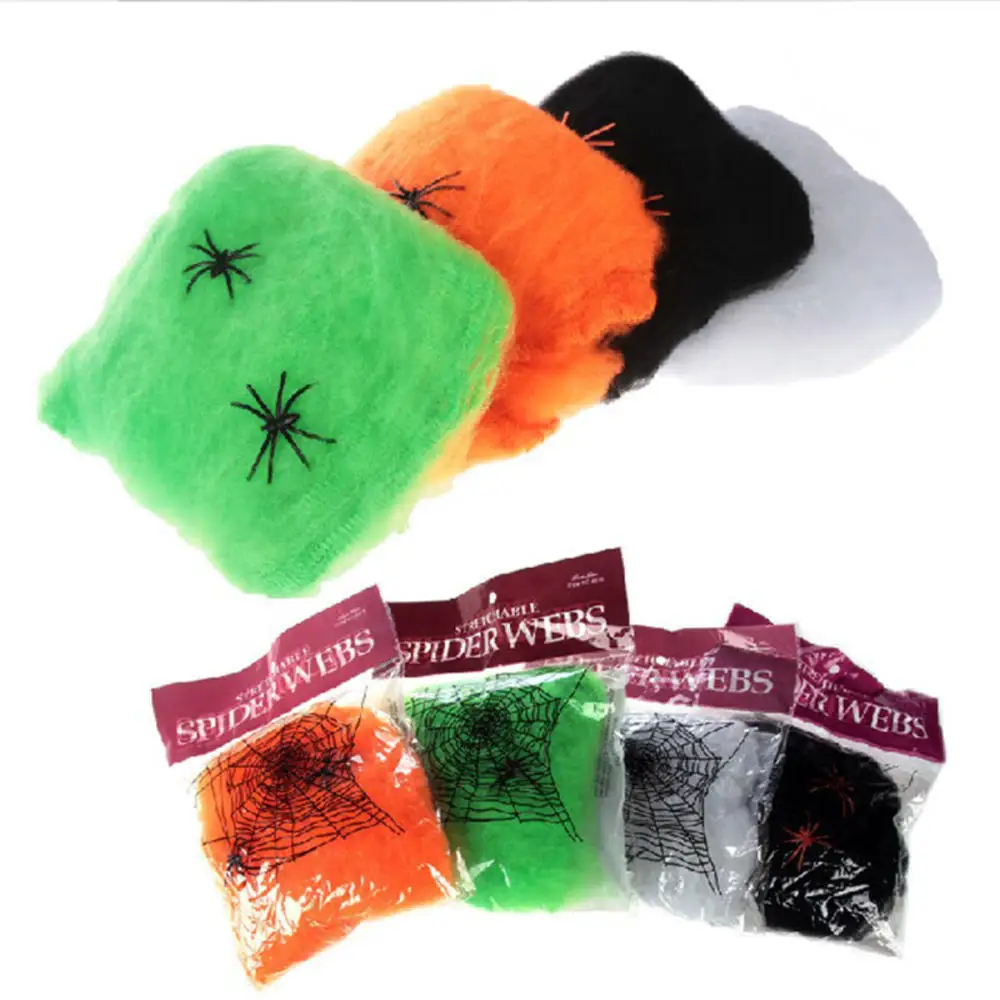 

1pcs Cotton Artificial Spider Stretchy Web Halloween Decoration Scary Party Scene Props Halloween Simulation Spider Silk Props