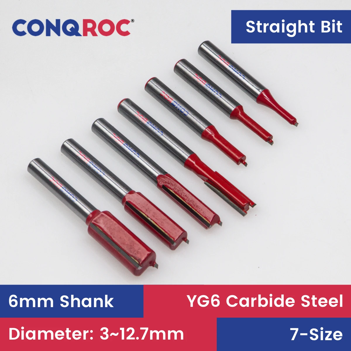 

6mm Shank Straight Cut Router Bits Set 7-Imperial-Size Diameter-3&3.96&4.76&6.35&7.96&9.52&12.7mm Wood Milling Cutters Kit