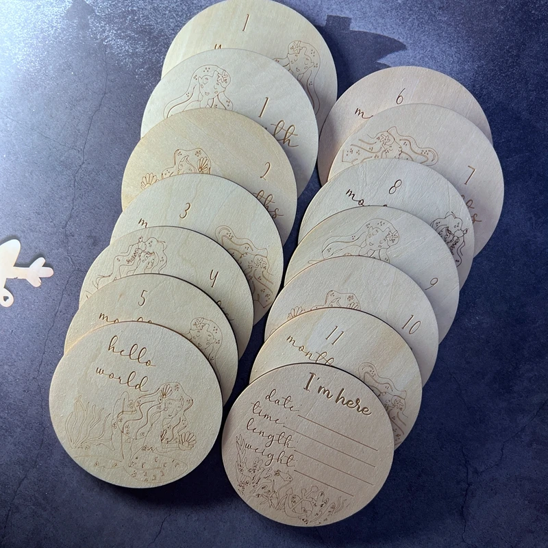 

Baby Shower Gift Plaque Mermaid Pregnancy Wooden Baby Milestone Round Card