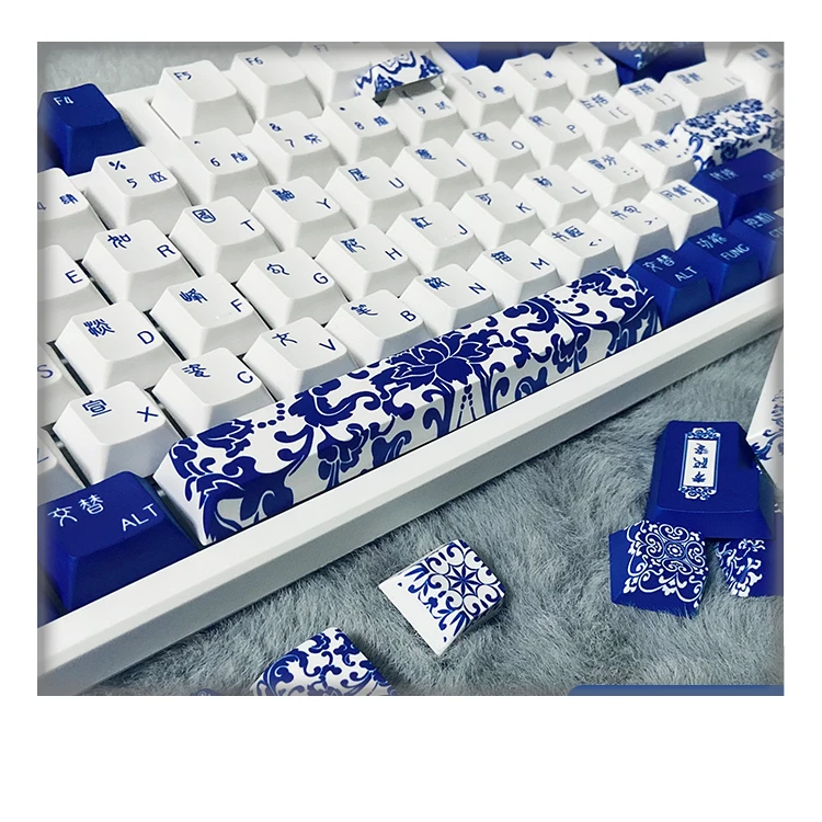 140Keys/Set KCA National Chinese Style Celadon Blue Keycaps for Cherry mx Switch Height Five Side PBT Sublimation DIY Custom
