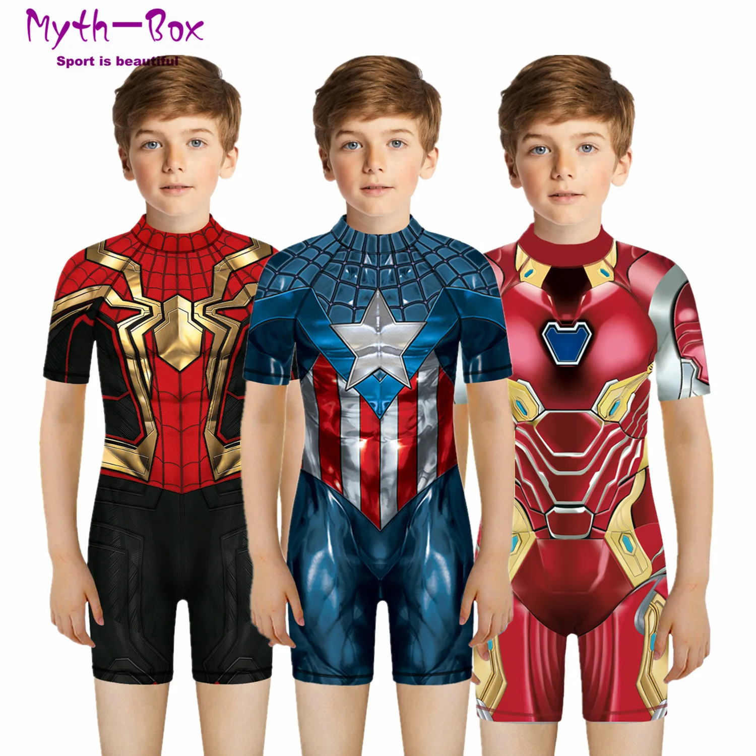 Children One Pieces Swimsuit Superhero 3D Print Playsuit Chi