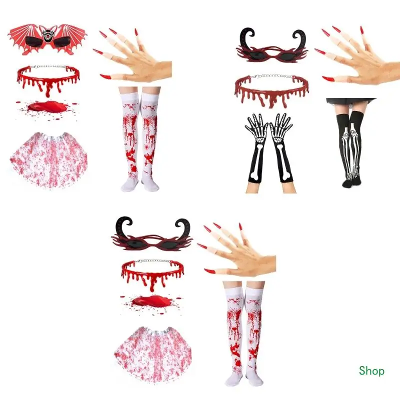 

L5YC Halloween Party Демоны Костюмы вампира Капающая кровь Колье Ожерелье Очки