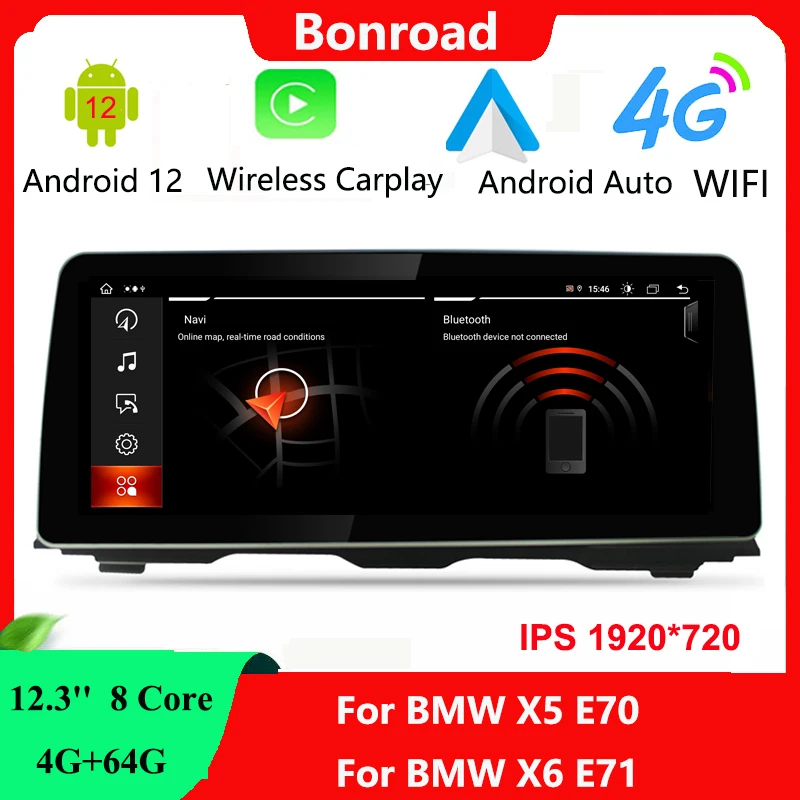 Bonroad 12.3'' Android 12 Car Multimedia for BMW X6 E71 X5 E70 2007-2013 CCC CIC Radio Player Carplay Auto Stereo GPS Head Unit -