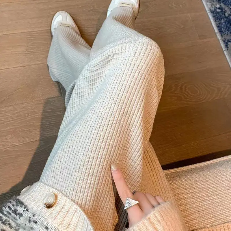 

Women's Classic Sweater Pants Casual High Waist Warm Comfortable Knitted Trousers 2022 Autumn Winter Female Chic Loose Pants S99