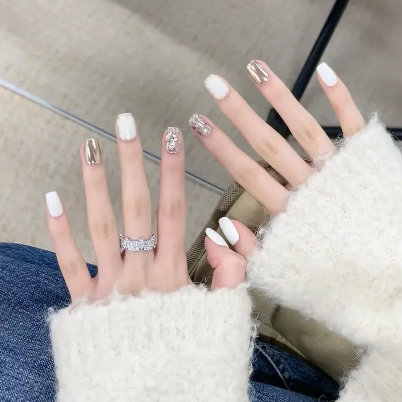 Накладные ногти с короткой квадратной головкой 24 шт. накладные белого цвета