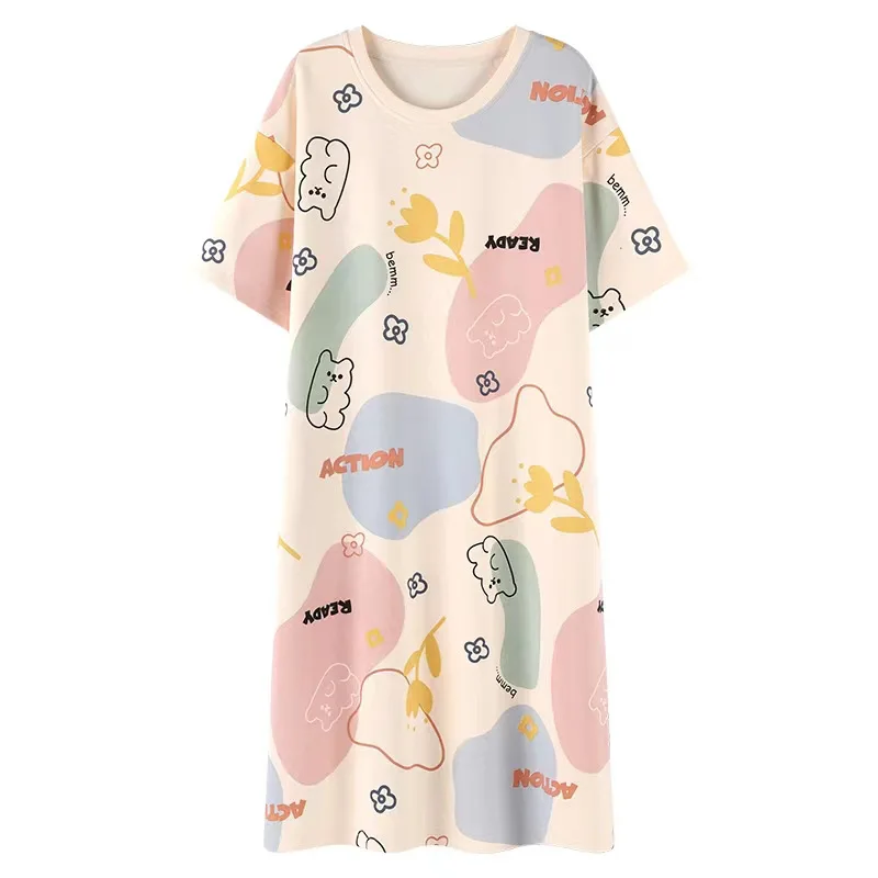 2023 New Pajamas for Women's Summer Mid-length Nightgowns Home Service Casual Comfortable and Breathable Large Size Sleepwear