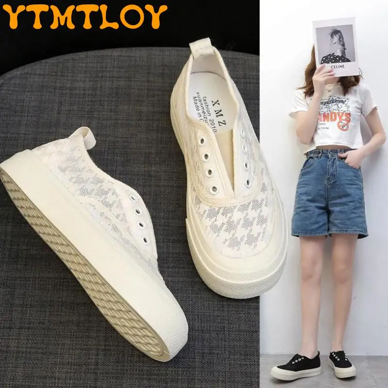 

Medd Famous 2022 Summer New Tulle Canvas Shoes Women's Casual Soft Bottom One Pedal Breathable Mesh Women's Single Shoes