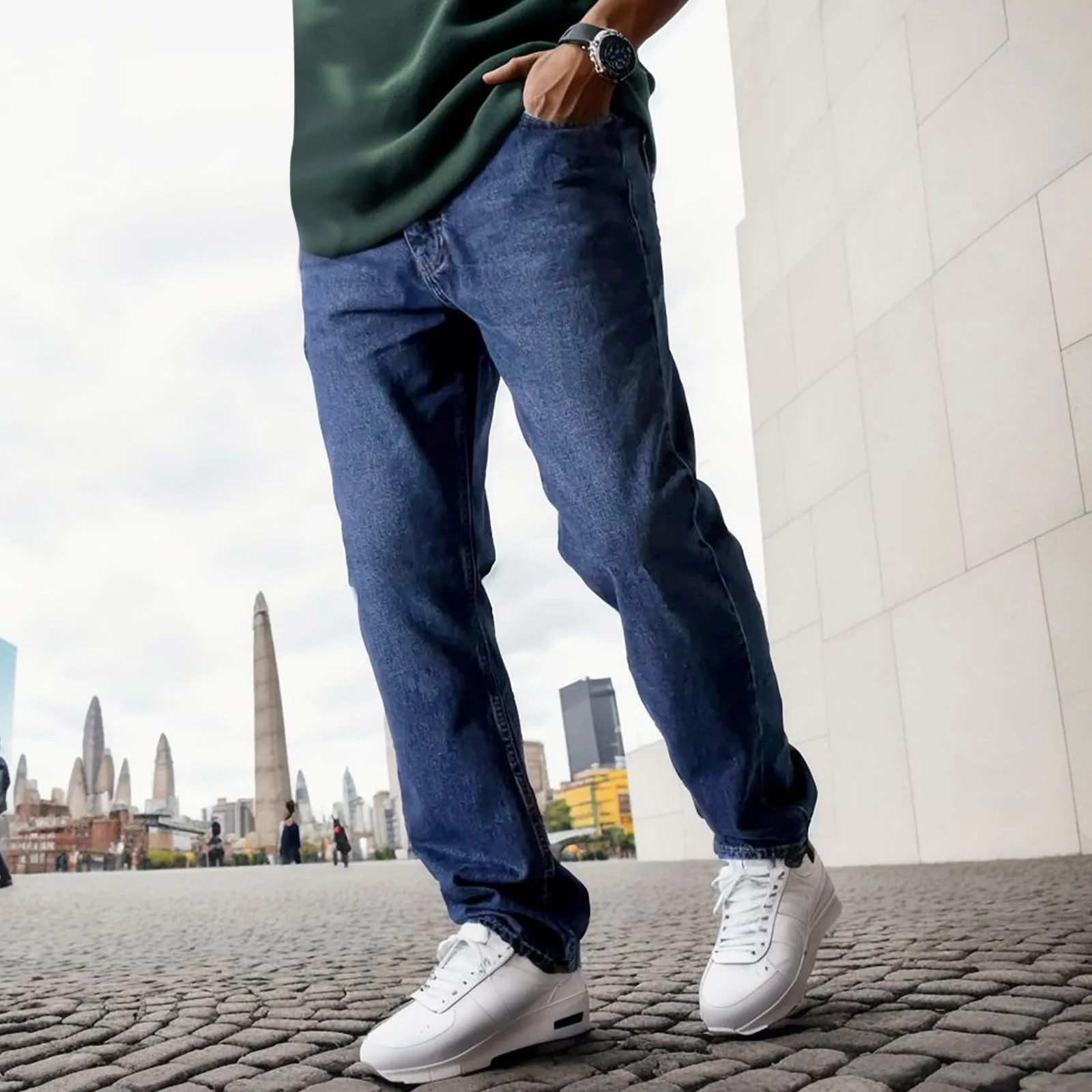 Модные брюки с карманами Fly повседневные джинсовые джинсы мужские однотонные