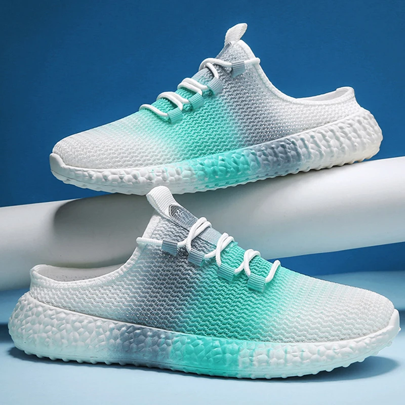 

2022 Summer Men's Fade Color Breathable No Heel Slip On Lace Up Sneakers Anti Slip Leasure Outdoor Shoes Groove Design