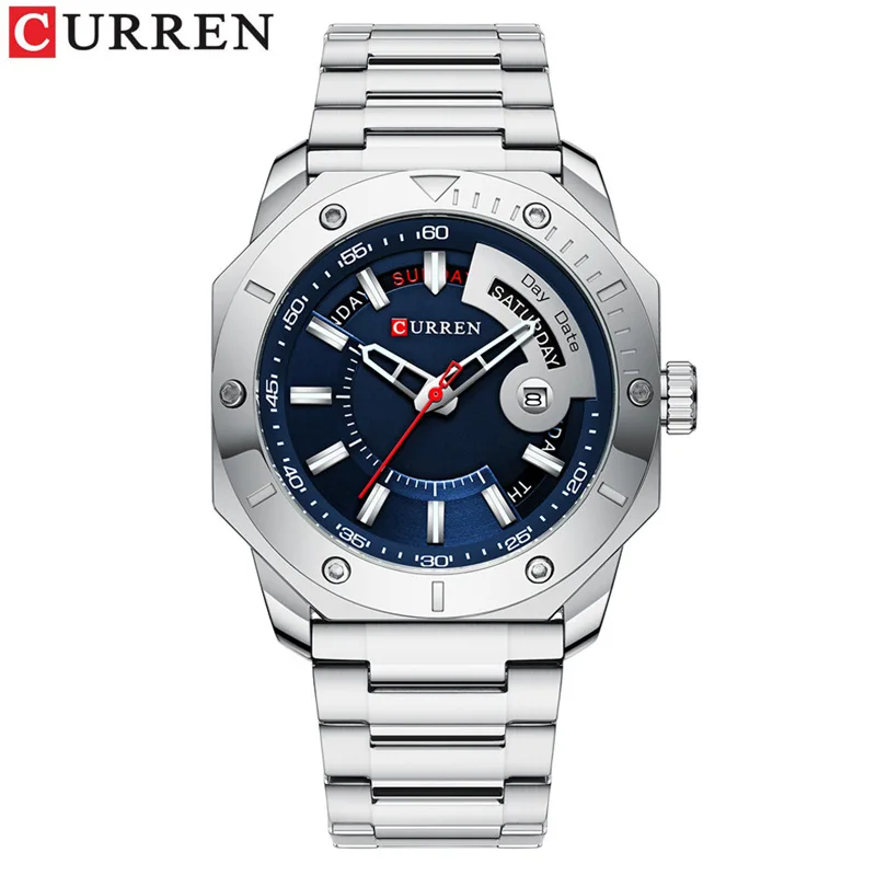 

Fashion Auto-date Week Display Wristwatch Steel/Leather Strap Waterproof Mens Quartz Watch