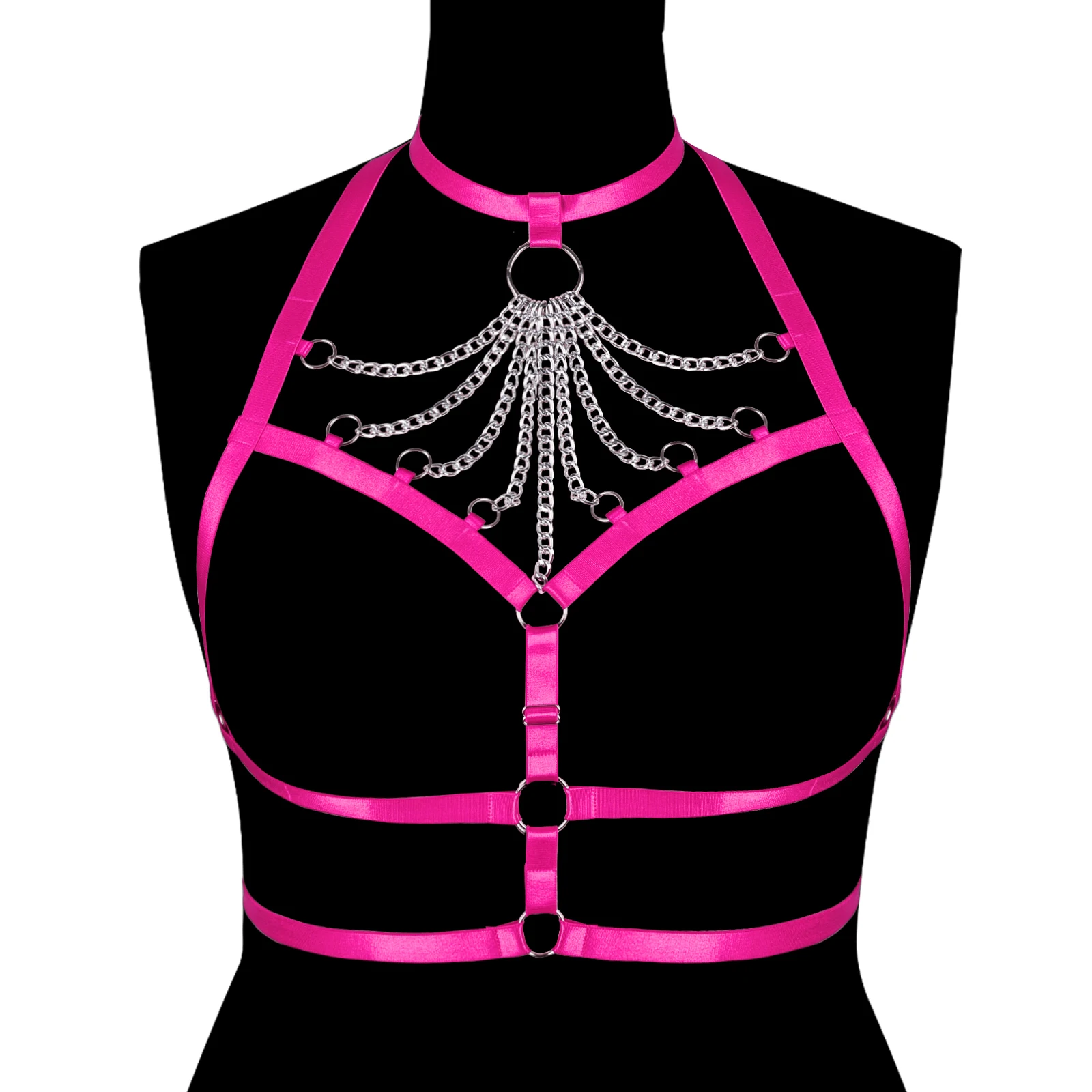 

Women Sexy Lingerie Elastic Adjustable Bralette Goth Harness belt Fetish Wear Crop Top Cage Bra Colorful Body Harness Bra