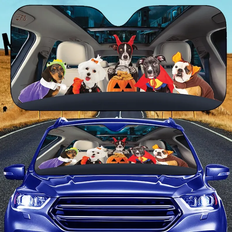 

Dog Halloween Car Sunshade, Dog Halloween Costume, Windshield Sun Visor, Halloween Gift Premium Car Sunshade