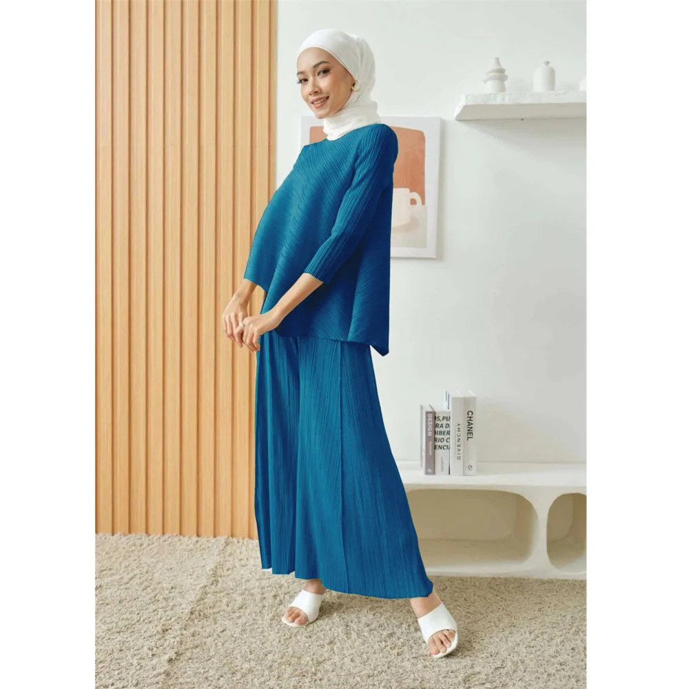 

Muslin Women Suits Islam Malay Indonesian Asymmetrical Pleated Casual Suit Without Hijab Fashion Moroccan Turkish Women Clothing