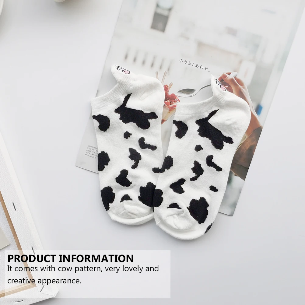 2 Pairs Girl Cow Pattern Design Short Socks Casual Cow Pattern Summer Socks For Women Short Socks Low-cut Socks for Everyday