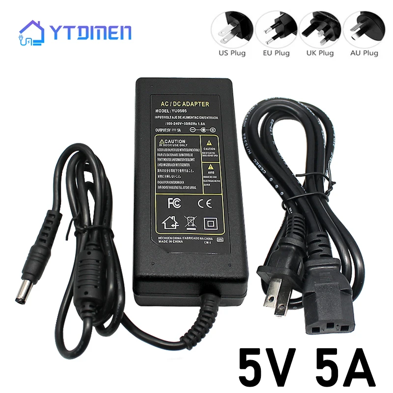 

5V5A New AC 100V-240V 25W Converter power Adapter DC5V 5A 2.1mm-2.5mm*5.5mm DC Plug Power Supply Adapter EU US UK AU Plug