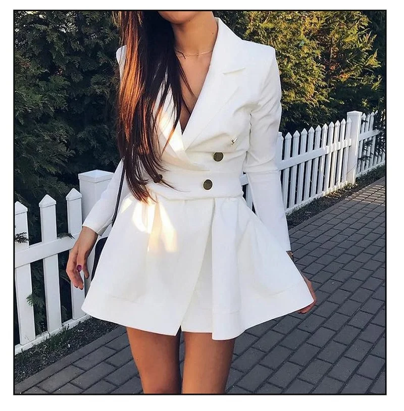 2023 Women Blazer Dress Office Business Elegant Suit Spring Autumn Solid Colors Double Breasted Blazer Dresses Suit High Quality
