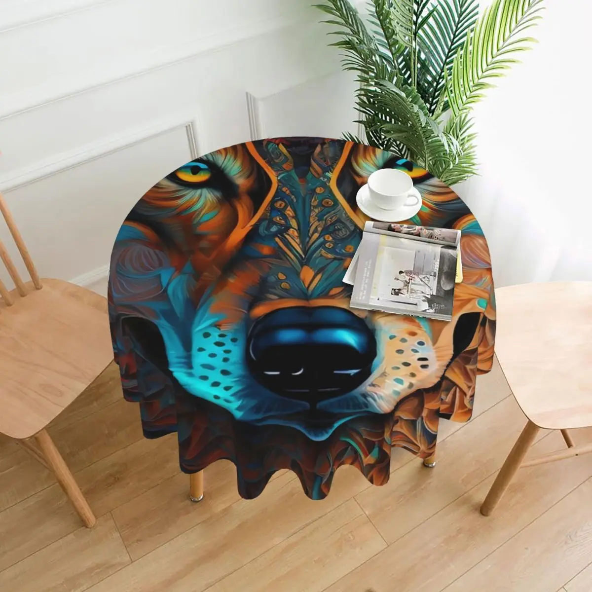 

Скатерть с абстрактным волком и забавным принтом животных, водонепроницаемая круглая скатерть для стола в стиле ретро, графическая скатерть для свадебного стола, дня рождения