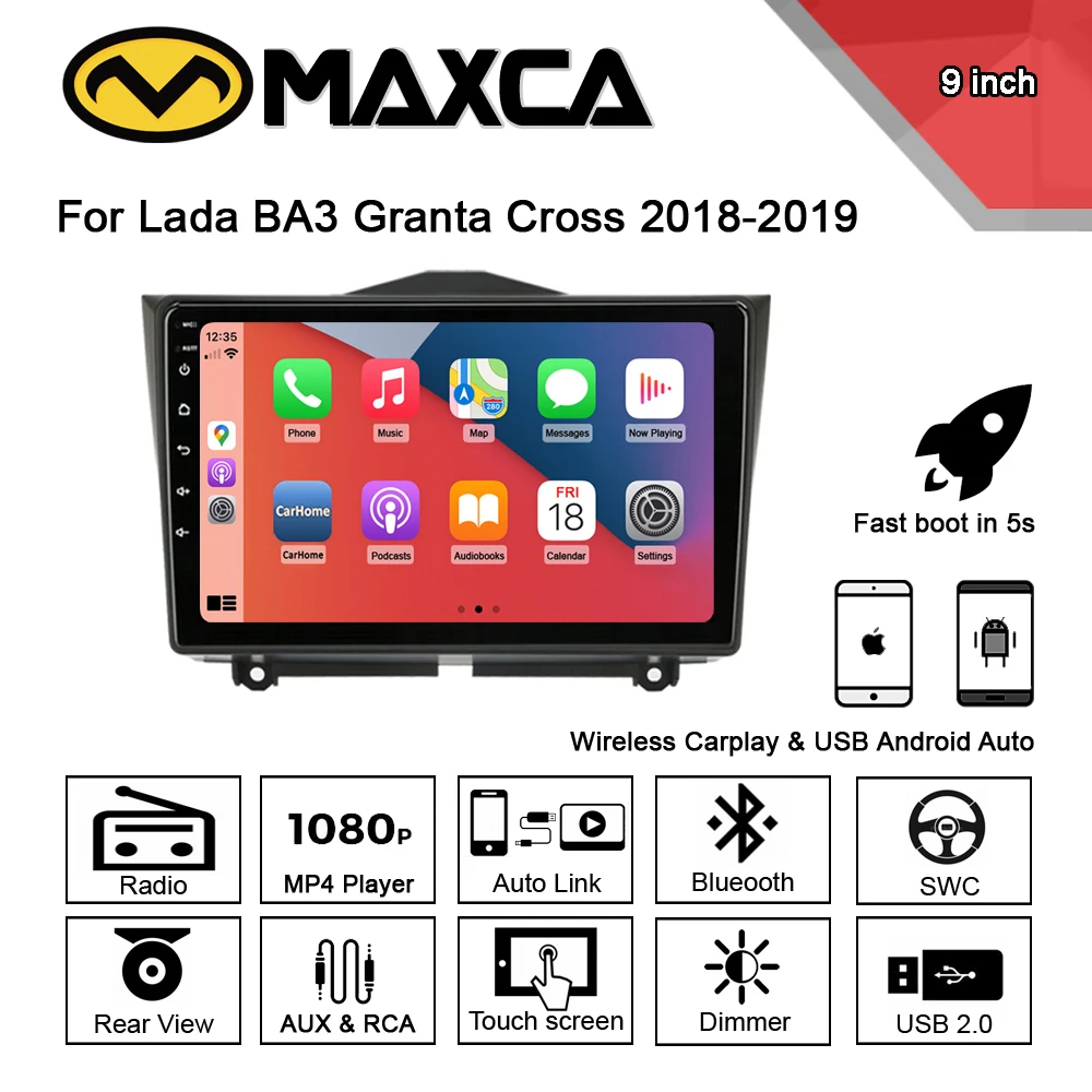 

MAXCA 9 inch Wireless Carplay Android Auto Radio For Lada BA3 Granta Cross Multimedia Video Player
