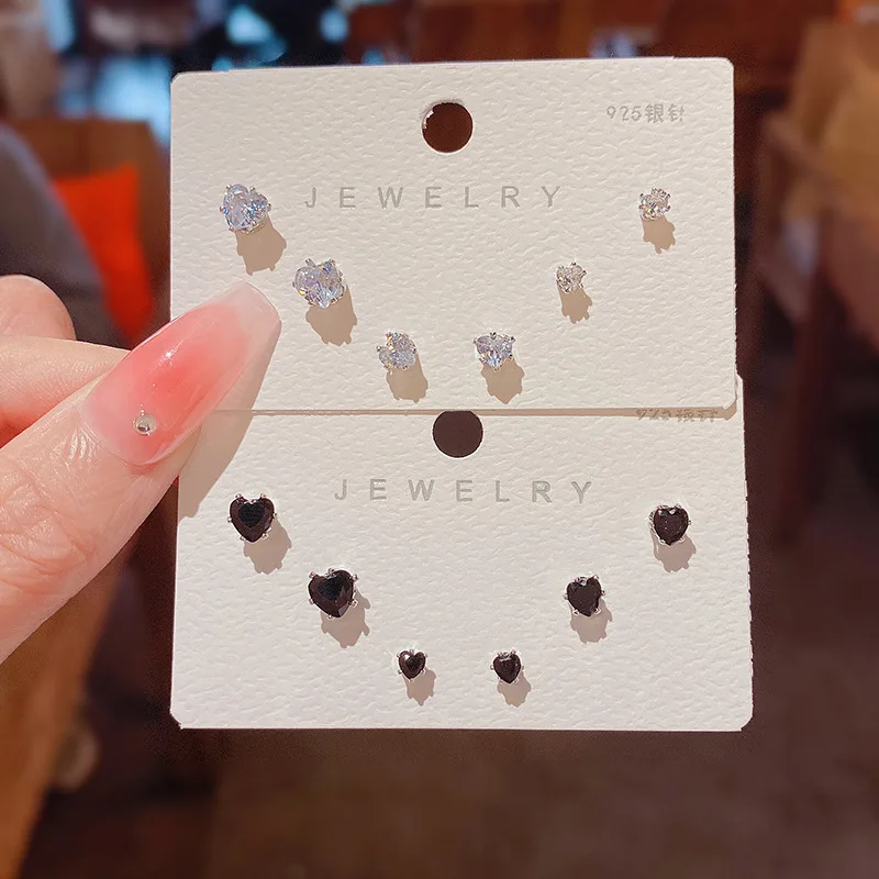 

YADELAI Fashion Simple Love Small Zircon Earrings Cute Four piece Earmuffs Small Fresh and Versatile Fashion Earrings