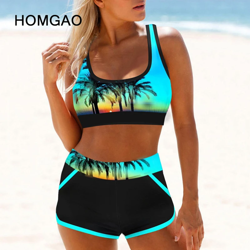 HOMGAO Sexy Print Tank Women Swimsuit Tankini Sets With Boyshort Bikini Two Piece Swimwear Push Up 2022 New Beach Bathing Suit