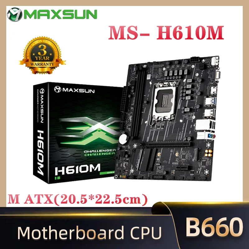 

MAXSUN Motherboard Challenger H610M SATA 3.0 M.2 Support Intel 12th 12100 12400 Generation Core LGA1700 Dual channel DDR4