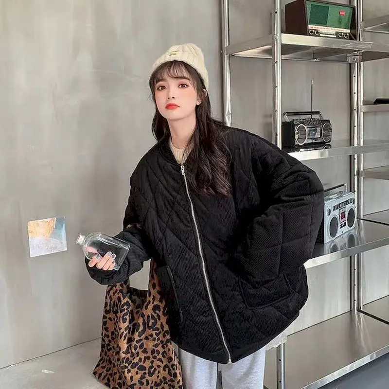New 2021 Autumn Winter Female Overcoat Women Thick Jackets V-neck Puffer Corduroy Parkas High-Quality Warm Vintage Wild Coats