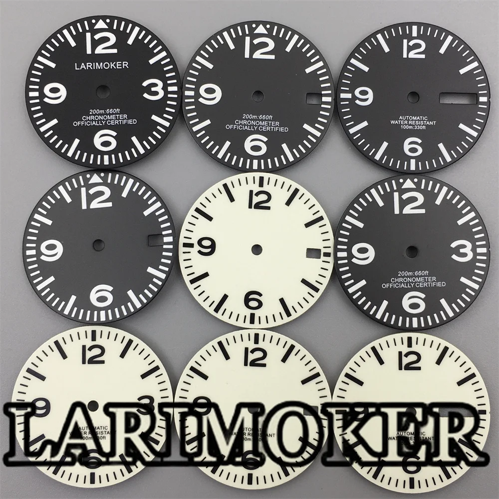 Светящийся циферблат для часов LARIMOKER черный и белый цвета 29 мм подходит NH35 NH36 ETA2824