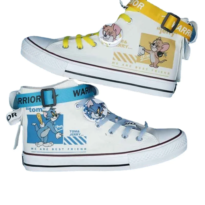 

Genuine Cartoon Co-branded Autumn/winter New High-top Couple Student Board Shoes Explosive Graffiti Mandarin Duck Canvas Shoes