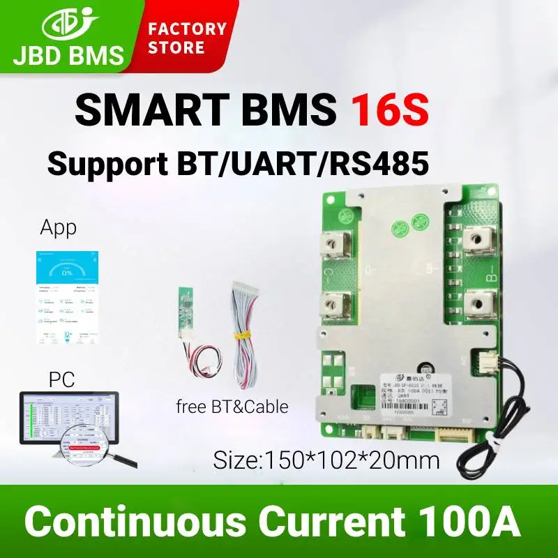 Умная печатная плата JBD BMS 16S 100A 48 В Lifepo4 Bms 60 в, комплект литий-ионных литиевых батарей, балансировочная печатная плата 3NTCs с функцией UART RS485
