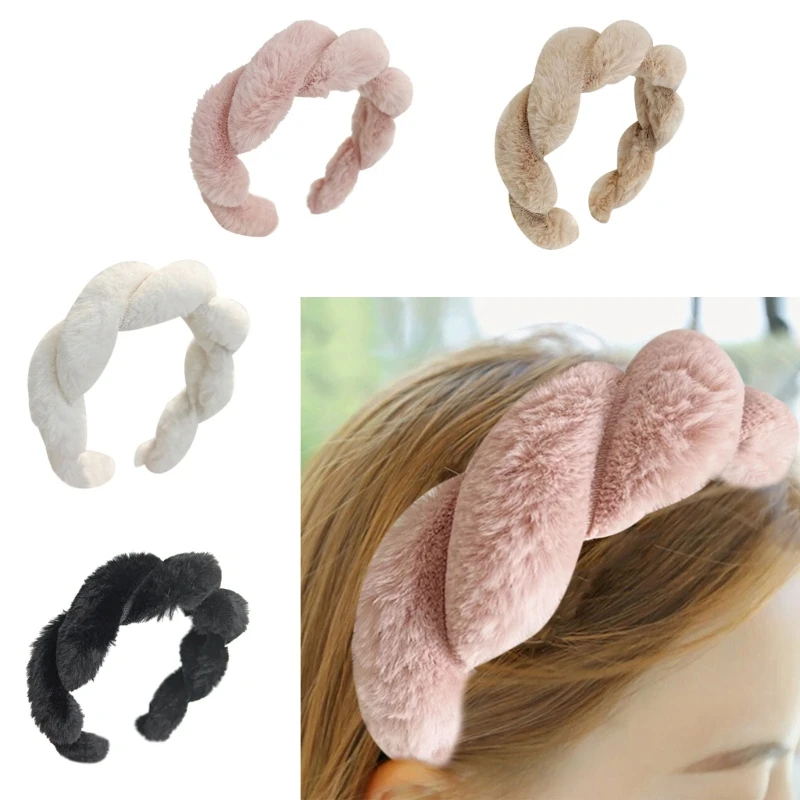 

Women Plush Headband 1.6inch Wide Headbands Furry Braid Hairhoop Party Headdress Girls Sweet Bendable Hairband Headwear DXAA