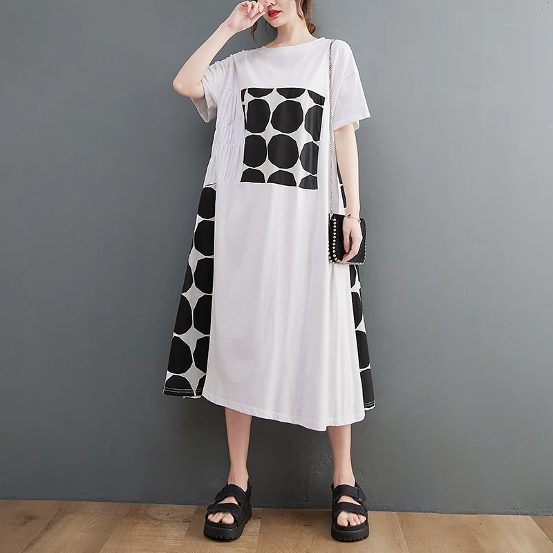 

Женское свободное платье с коротким рукавом, повседневное длинное Хлопковое платье составного кроя в Корейском стиле, лето 2023
