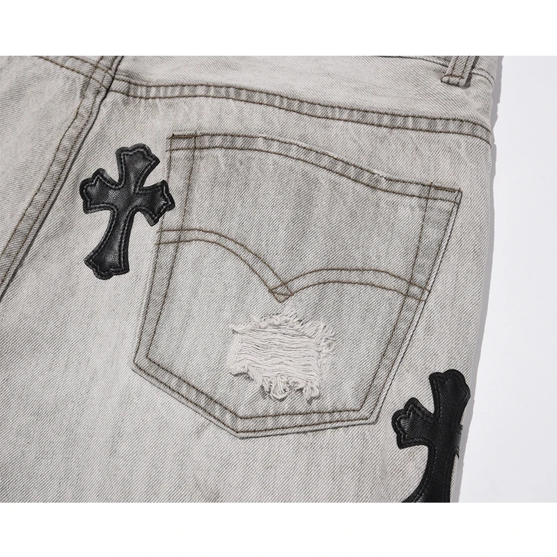 Джинсы мужские рваные в стиле хип-хоп уличные брюки из денима панк с перекрестной