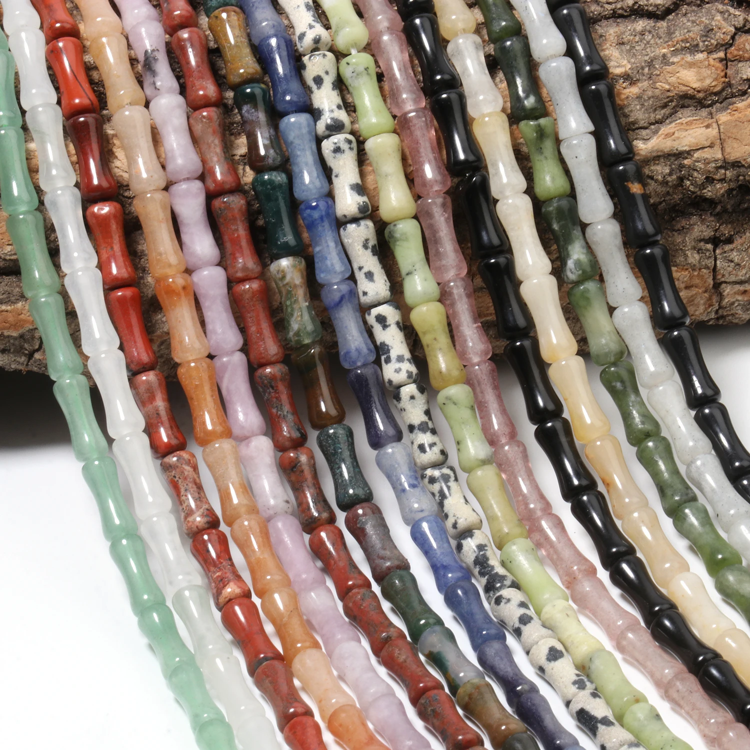 

12x5mm Natural Stone Aventurine Jasper Agate Bamboo Joint Loose Spacer Beads for Jewelry Making DIY Bracelets Necklace Earrings