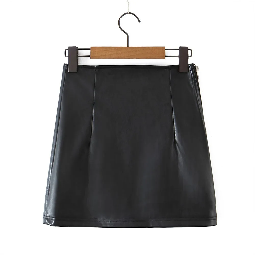 

BER&OYS&ZA 2022 new women's wear vintage solid color high-waisted fashion chic side zipper hip wrap small leather skirt