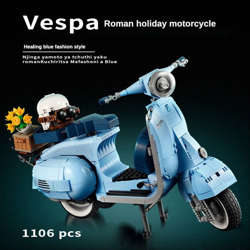 

1106PCS Vespa 125 Roman Holiday Motorcycle Model Building Blocks Compatible MOC 10298 Assembled Bricks Kids Toys Christmas Gift