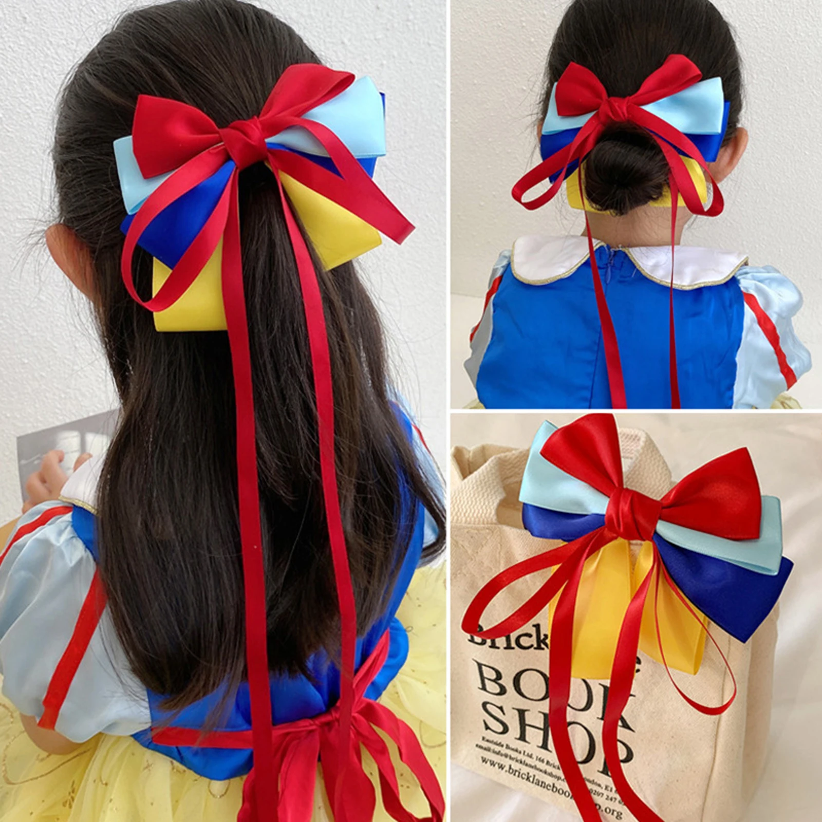 

Disney Girl Snow White Hair Clip Bowknot Woman Chirld Satin Ribbon Barrette Bow Back Head Clip Headwear Hair Accessories
