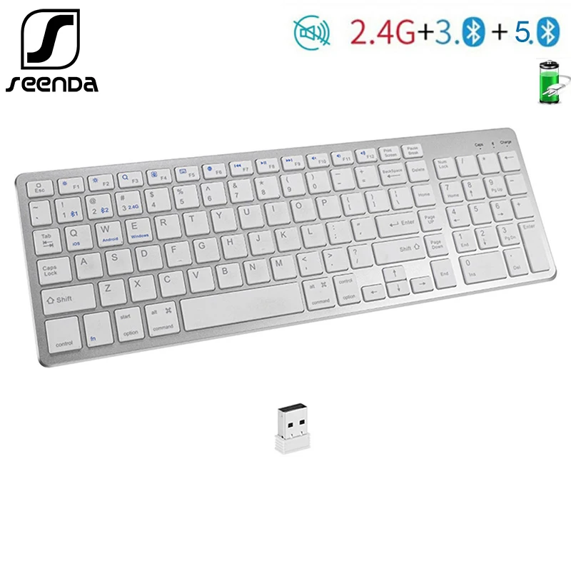 SeenDa Rechargeable Bluetooth-compati Keyboard Multi-device Sync Wireless Keyboard for ios Windows 2.4G Keyboard Spain Korean