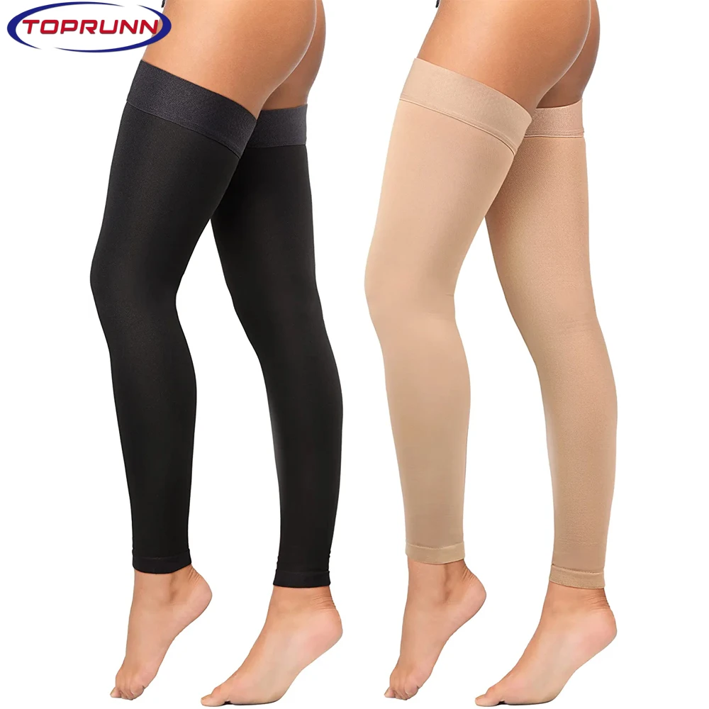 

1Pair Medical Open Toe Thigh High Compression Stockings with Silicone Band for Women & Men,Firm 20-30 mmHg Graduated Support