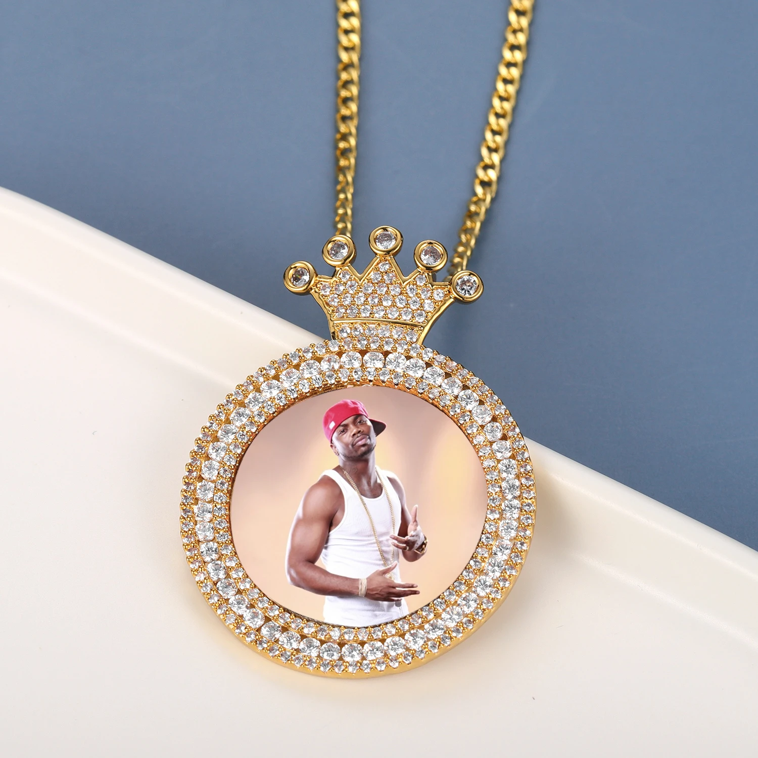 

Custom Made Photo Medallions Pendant Necklace Tennis Chain Gold Iced Out Cubic Zircon Men Hip Hop Jewelry Personalized Gift