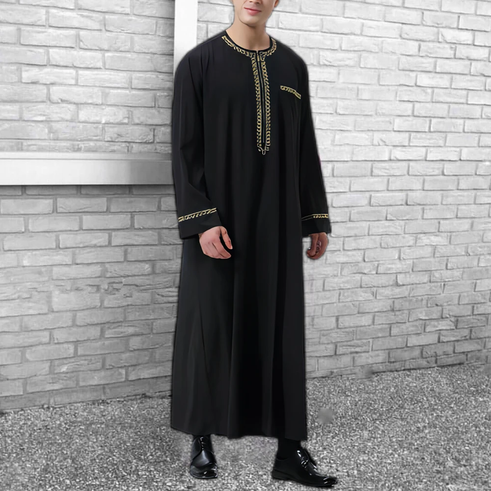 2023 New Muslim Men Clothing Islam Dresses Fashion Pakistan Saudi Arabia Moroccan Dubai Oman Black Clothes for Man
